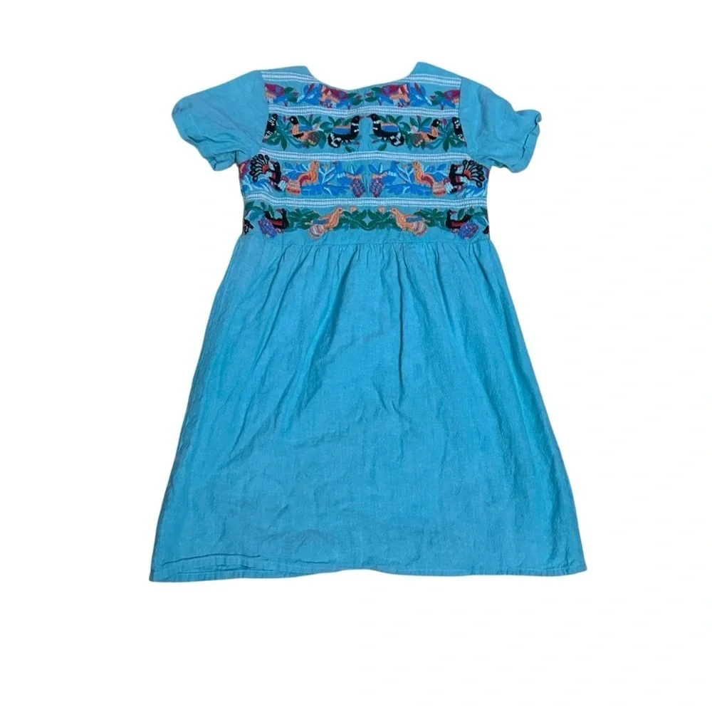 Roller Rabbit Teal Dress with Multicolor Embroidery